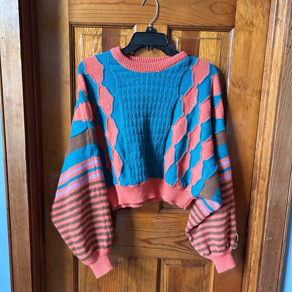 Cider Vibrant Blue and Pink Knit Sweater